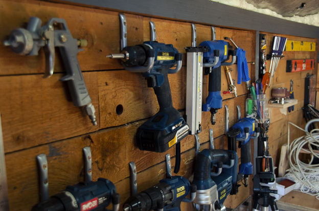 tools hanging on wall