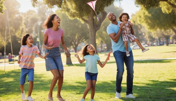 family outdoors laughing