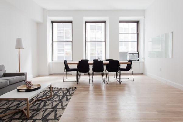 modern dining set in large room