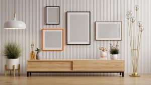 empty photo frames on a wall