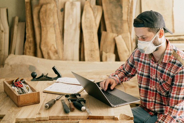 contractor working on computer