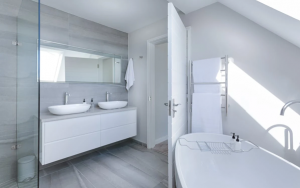 modern white bathroom with white fixtures