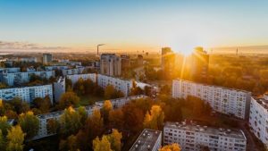 view of city at sunset