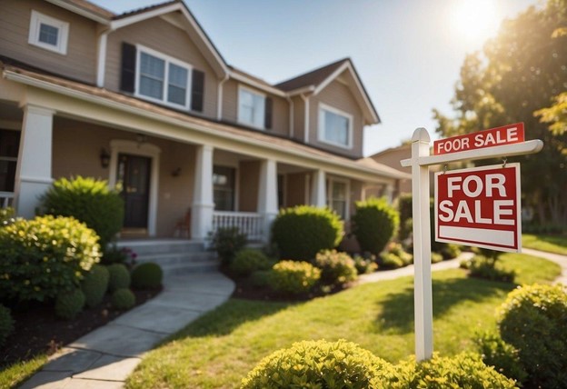 home with for sale sign in front