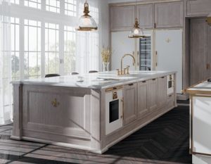 large kitchen island with built in appliances