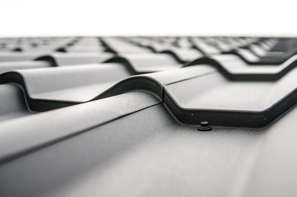 black and white photo of metal roof