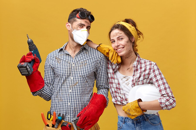 couple dressed for home improvement