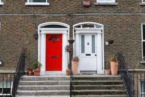 bright red front door on building