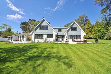 beautiful green grass lawn in front of pretty house