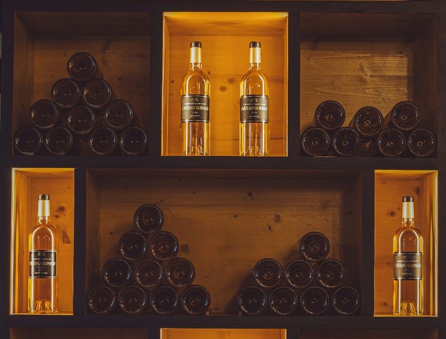 wine cellar shelves with bottles