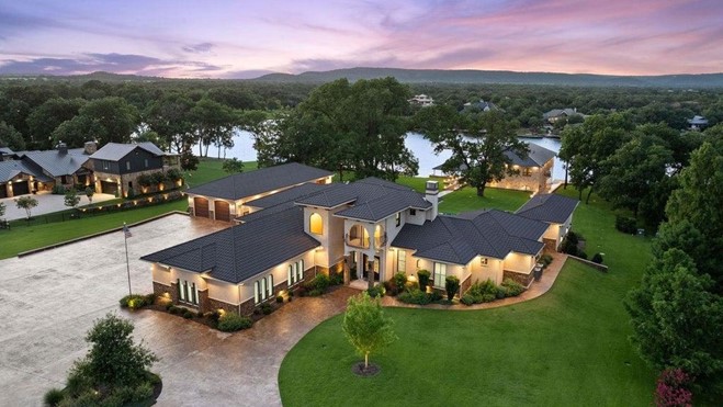 waterfront homes on a lake