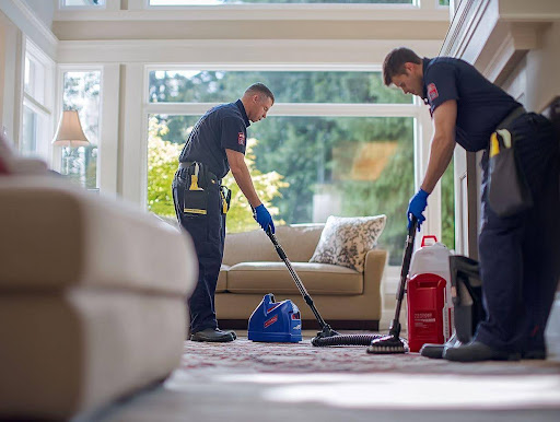 two people cleaning house