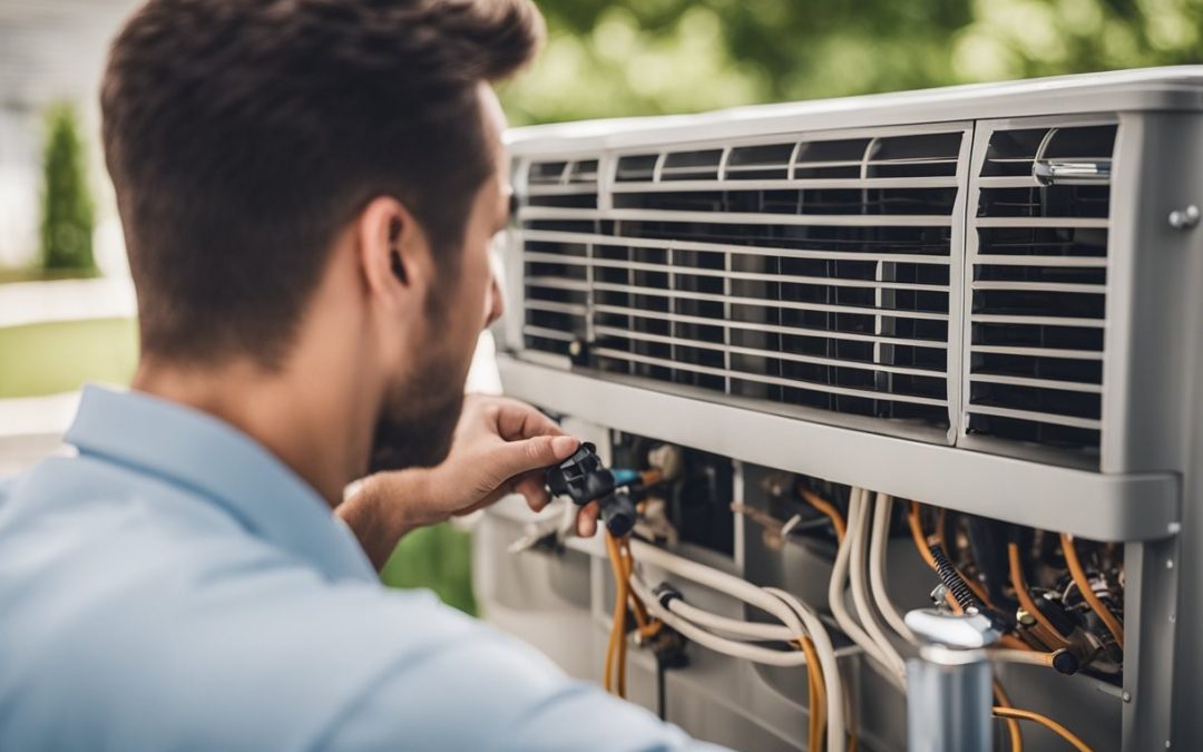 man repairing AC unit