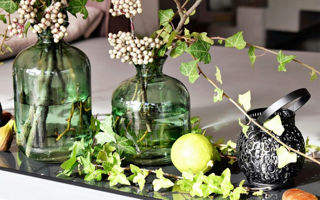 glass vases on table