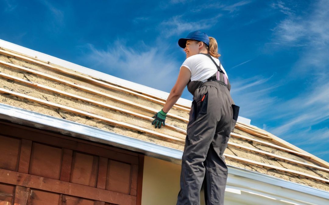 Woman installing new roof