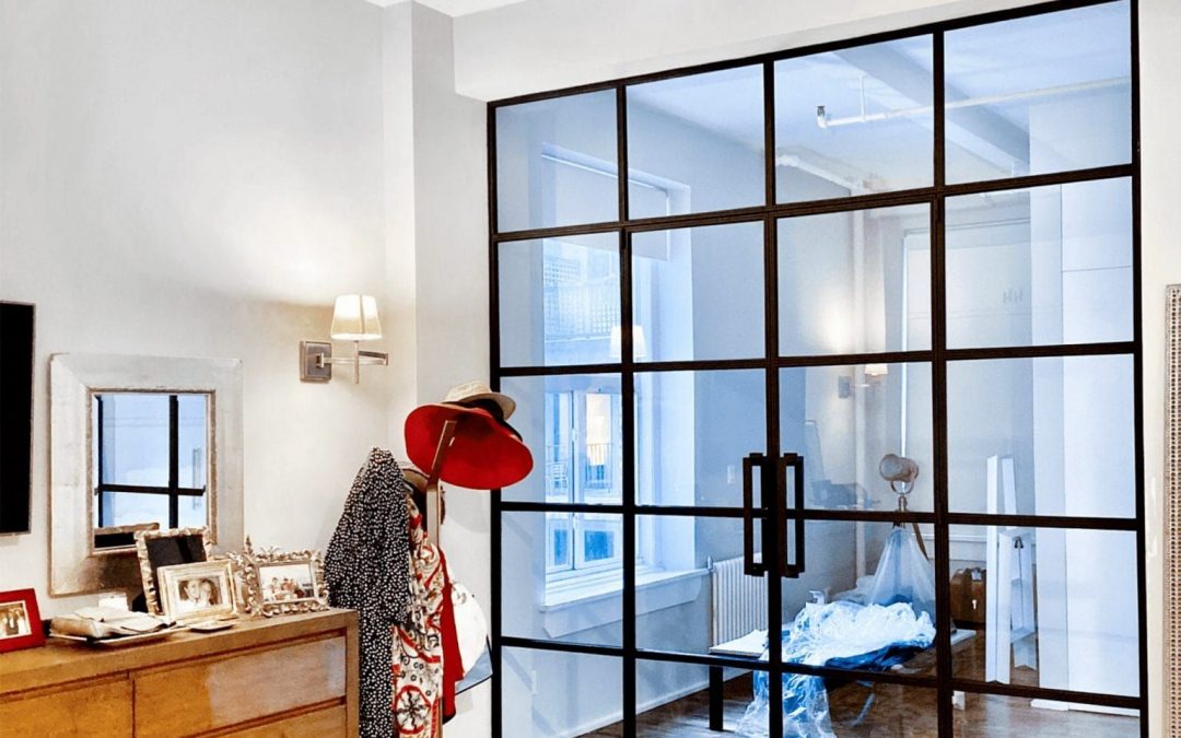 glass partition wall with door