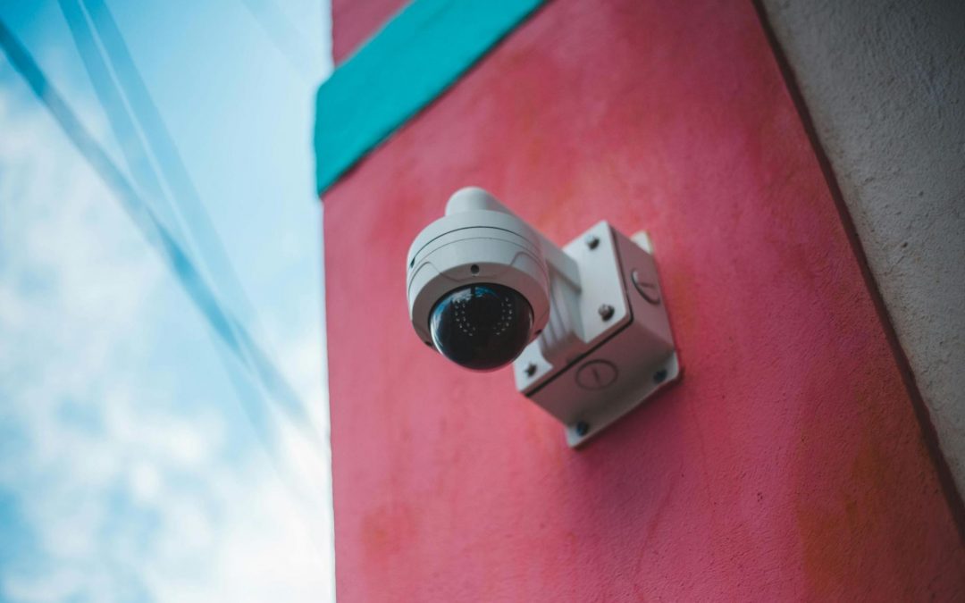 upward shot of a dome security camera