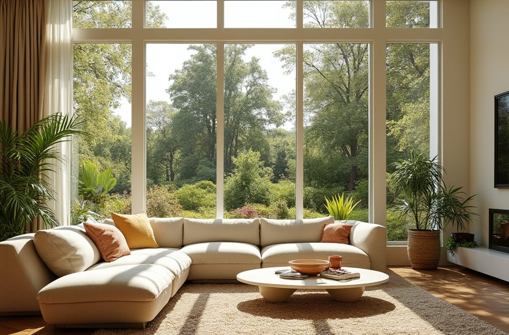 beautiful view from large windows in living room