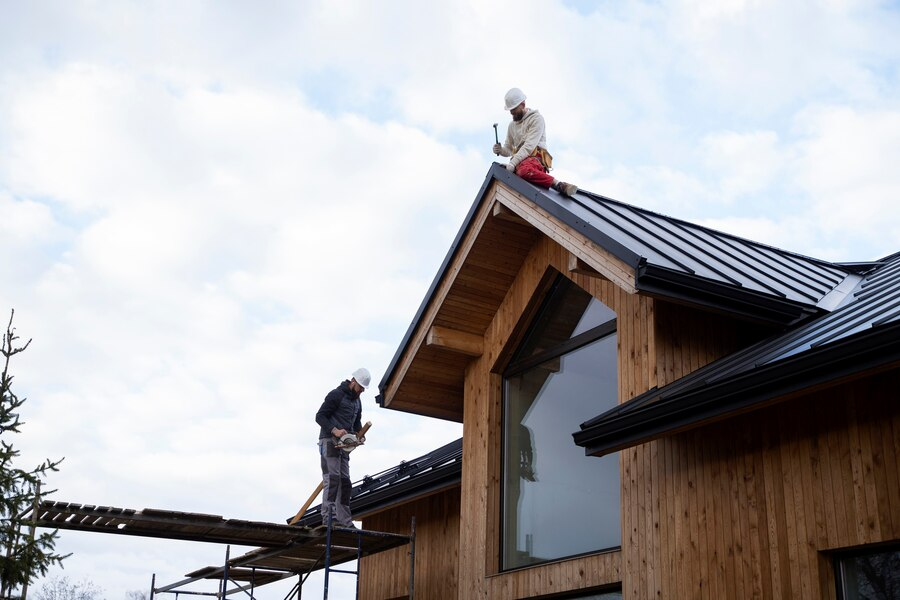 roofers working on scaffolding