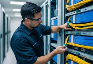 technician working on network cabling