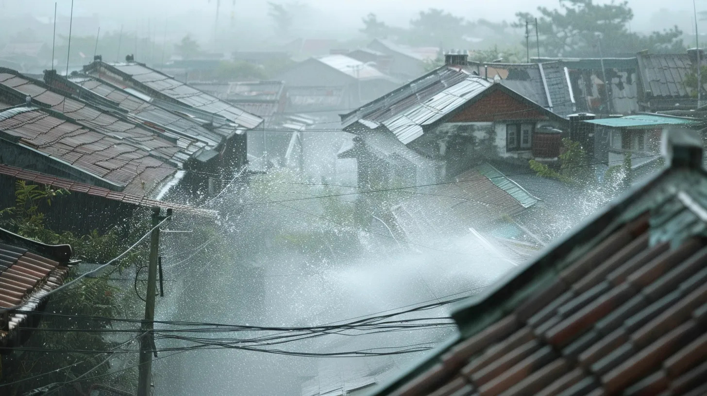 Typhoon pounding house roofs in philippines