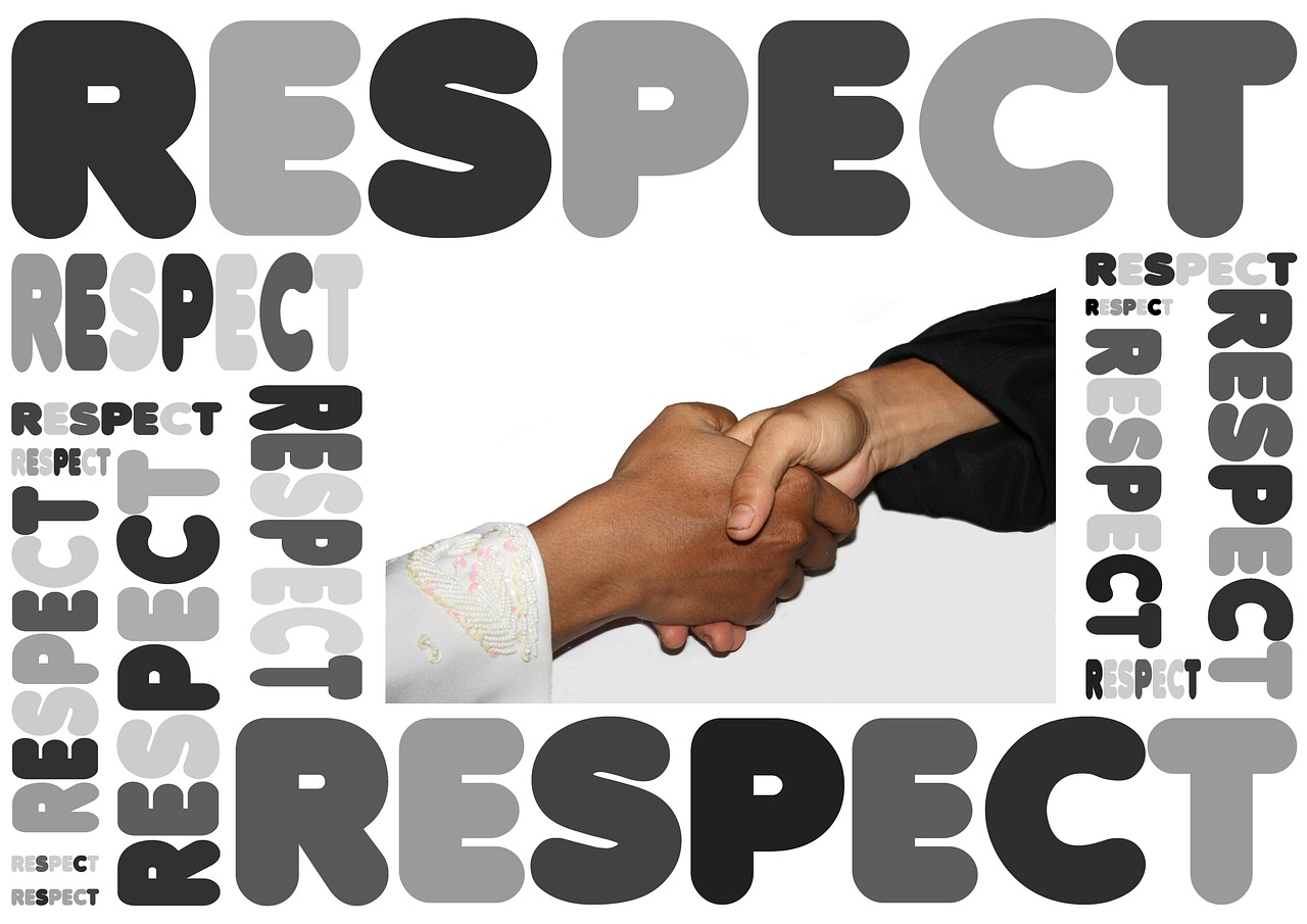 graphic with respect (text) surrounding shaking hands