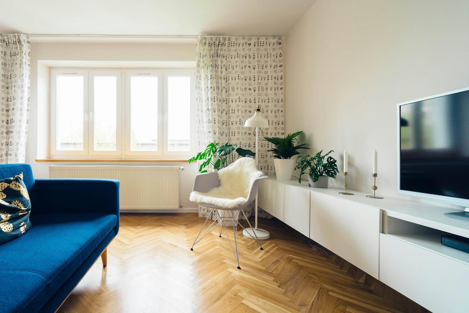Living Roome with a Blue Couch