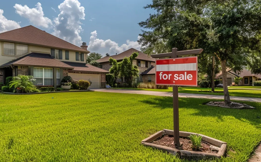 beautiful wide angle front lawn shot with sold sign