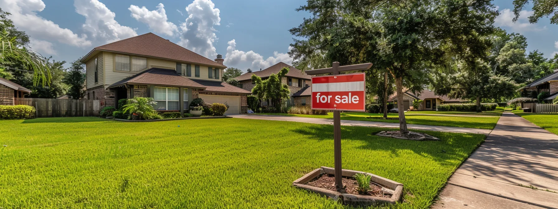 beautiful wide angle front lawn shot with sold sign