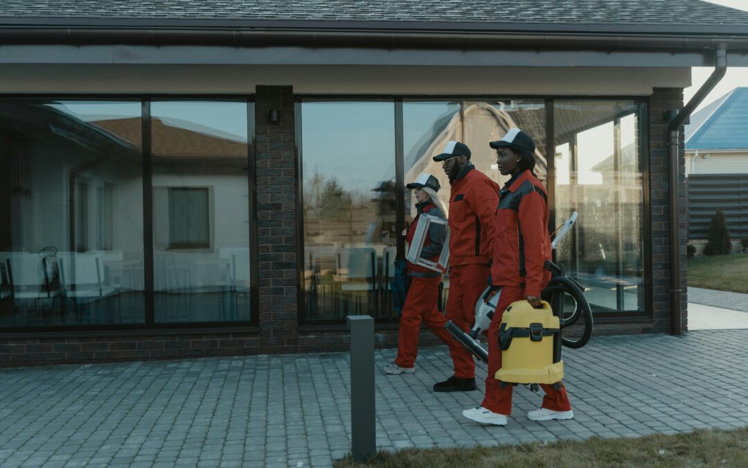 cleaning crew walking into a job