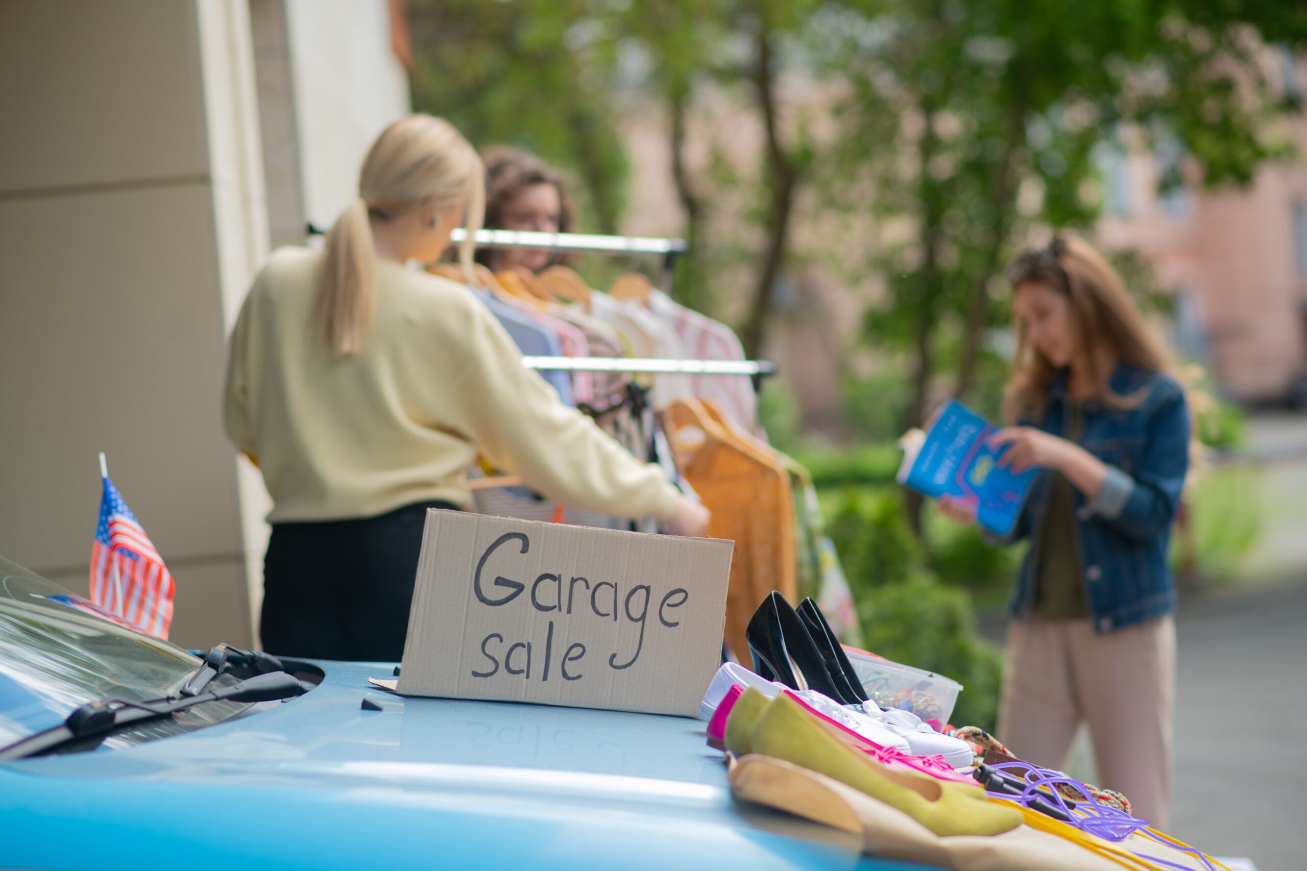 Close up of a garage sale sign