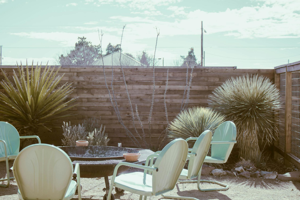 backyard seating and cactus patio with seating
