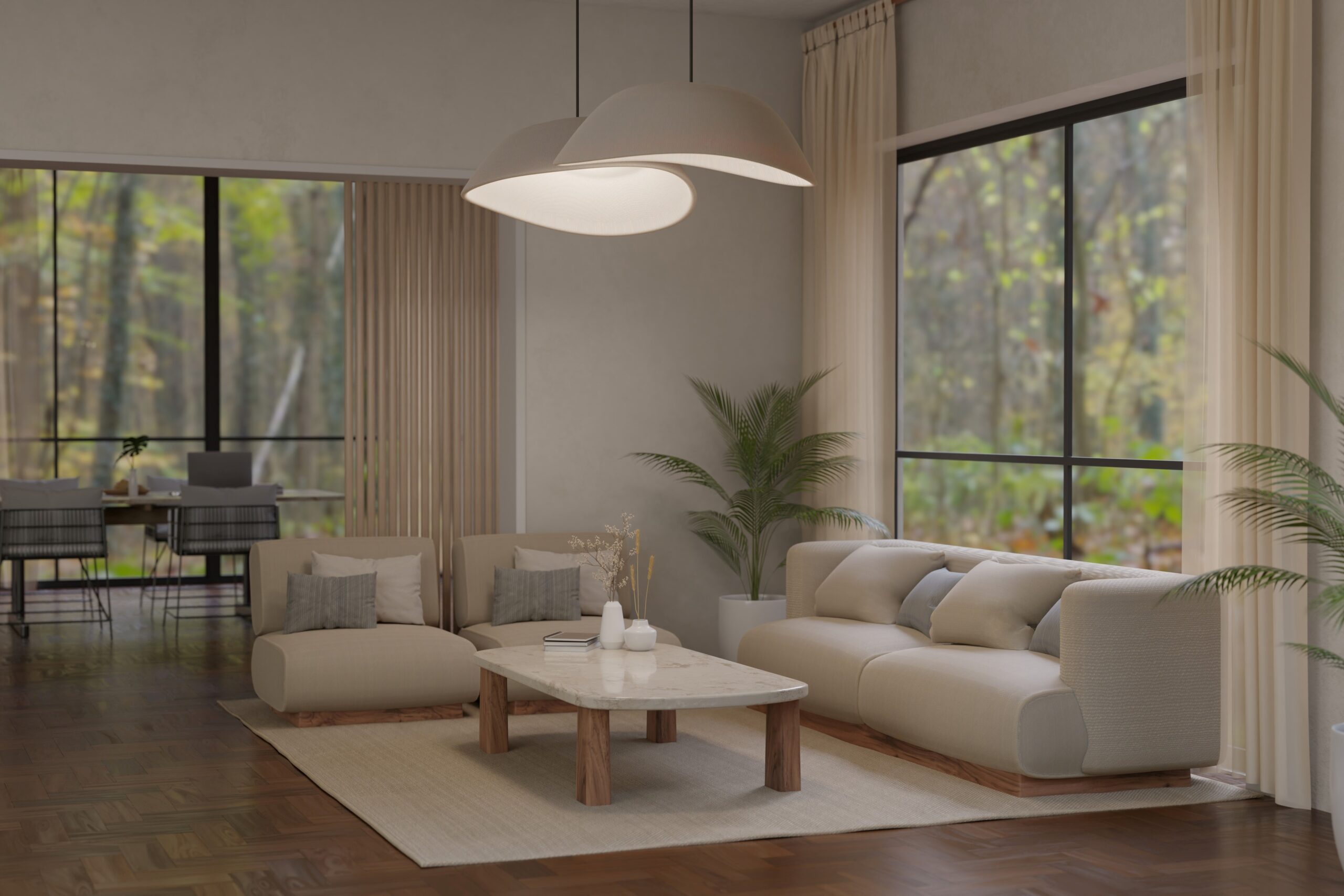 modern pendant lighting in living room