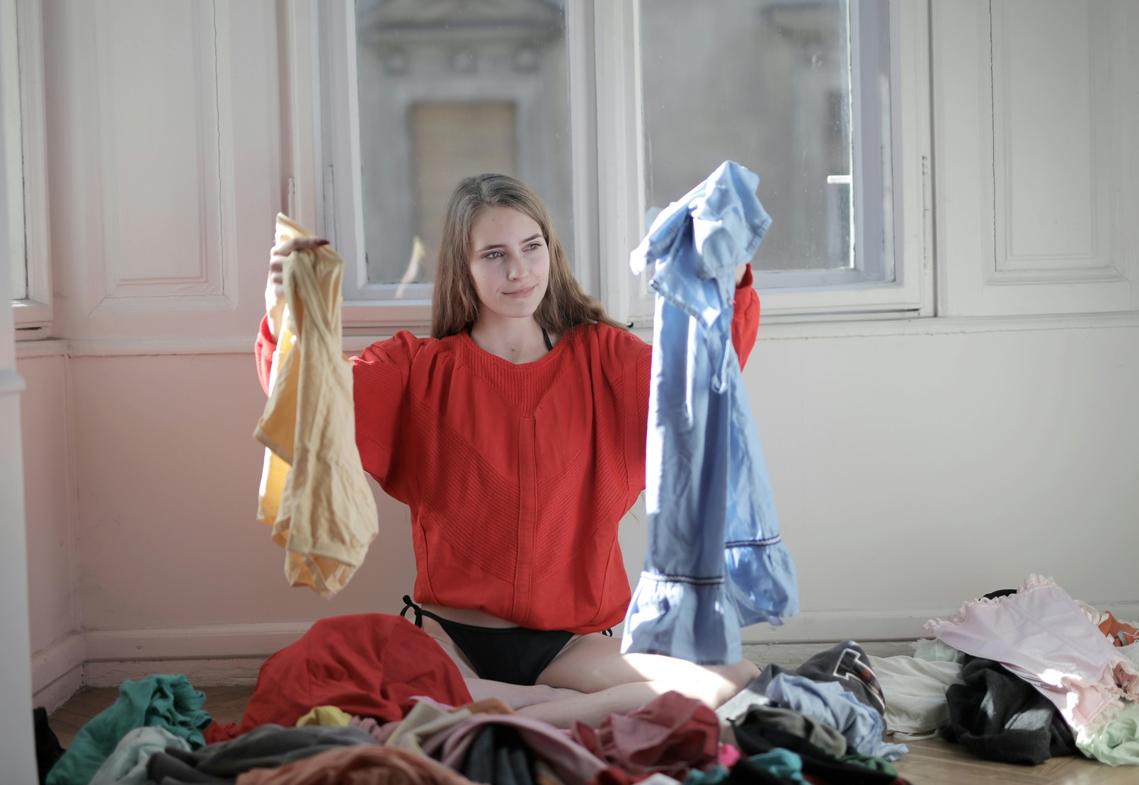 woman sorting laundry