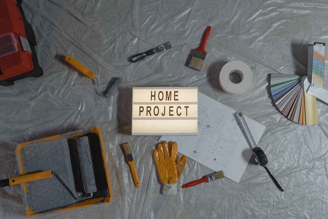 newproj new project sigh with tools on a tarp