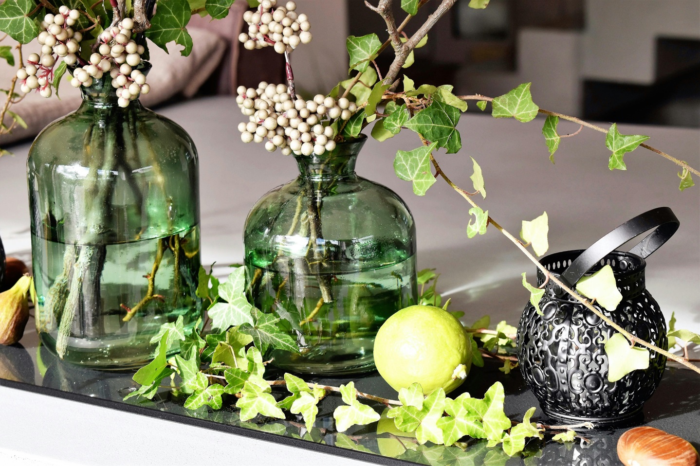 green glass vases glass vases on table