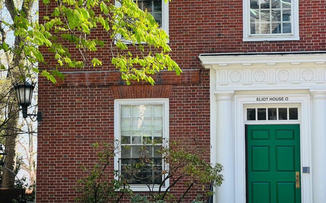 brick facade with white doorframe