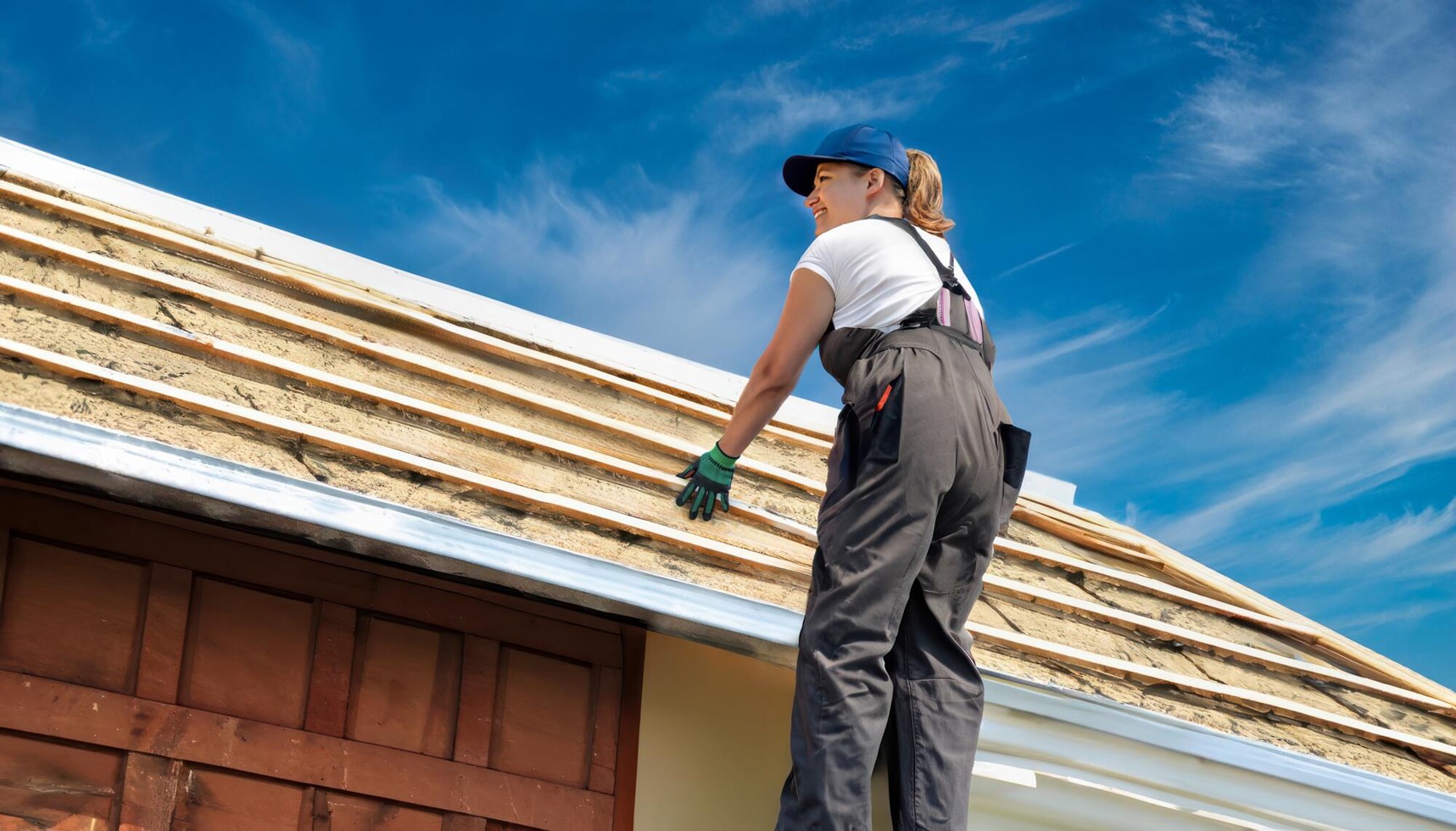 Woman installing new roof
